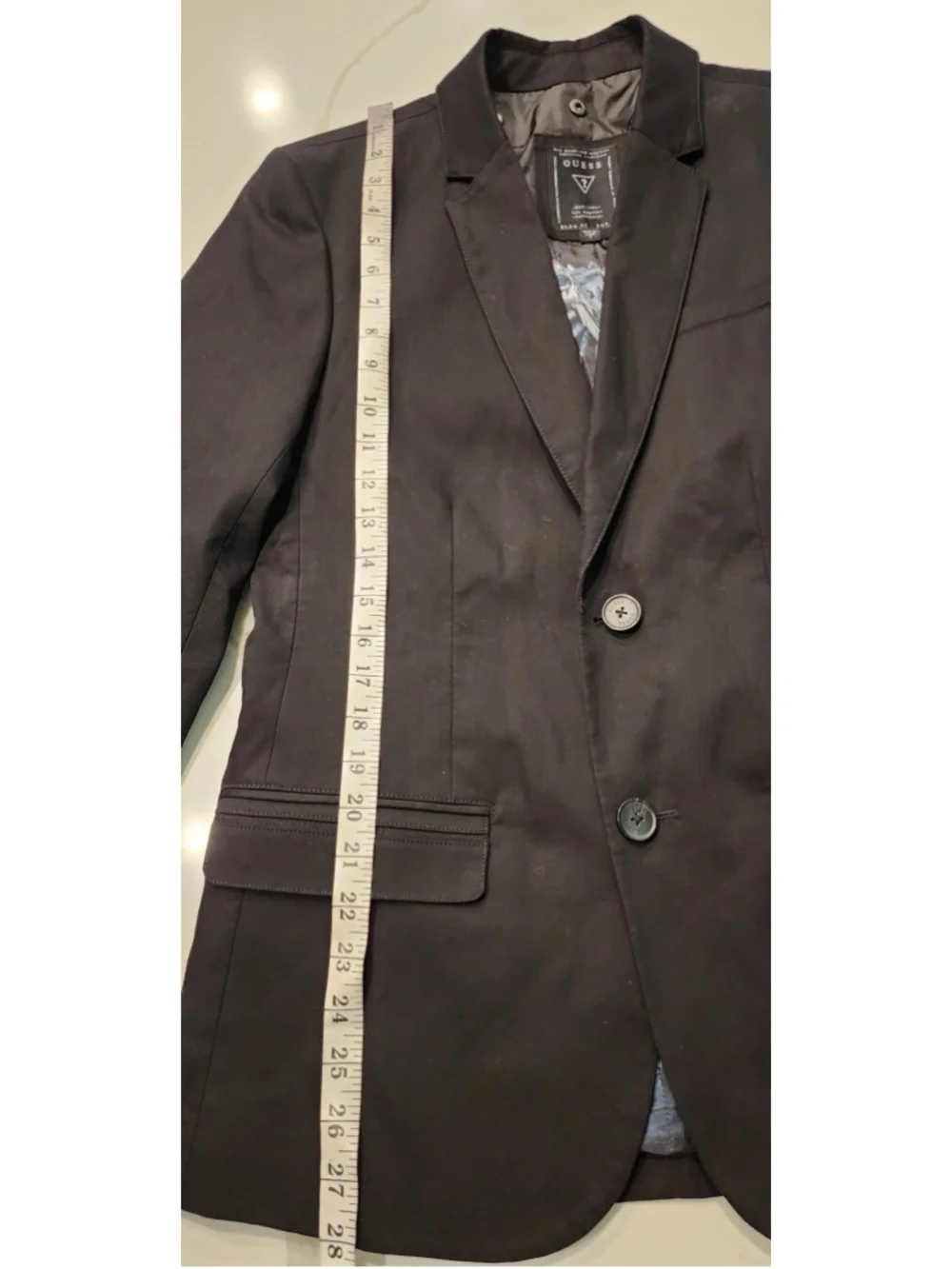 GUESS Mens Blazer Jacket S Black 2-Button Graphic Lining Slim Fit Sport Coat